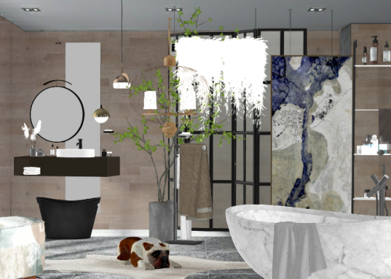 Earth-tone small bathroom. Design Rendering
