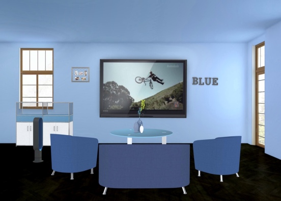 青のリビングルームでテレビを見よう！ Design Rendering
