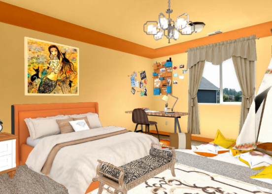 Yellow orange room Design Rendering