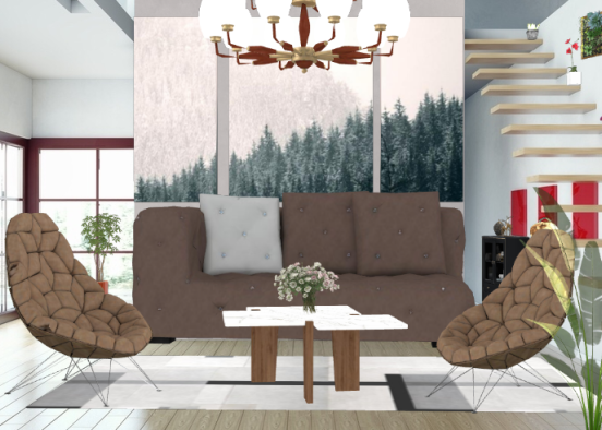 Brown living room Design Rendering