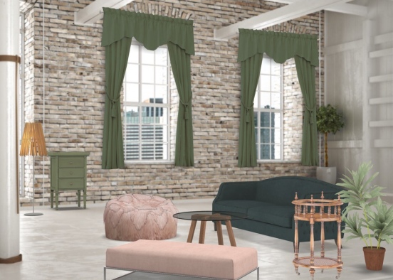 living room with pink and green  Design Rendering
