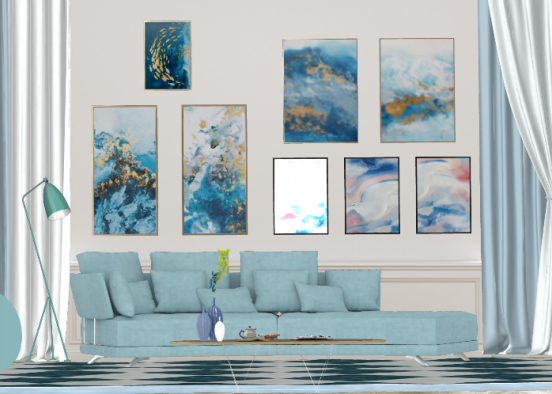 All blue living room Design Rendering