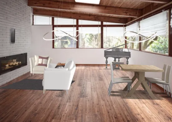 in te camp hause :dining Room and living Room Design Rendering