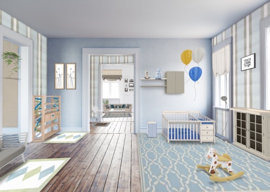 Dublín. Baby’s Room and Two More Rooms #blue #beige #babysroom #livingroom  Design Rendering