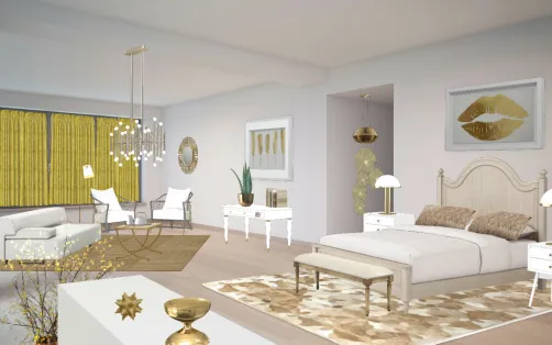 Chambre blanche et or 