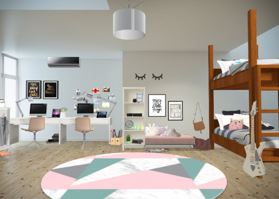 Cute university bedroom  Design Rendering