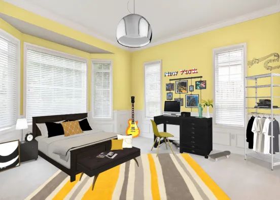 Black and yellow bedroom Design Rendering