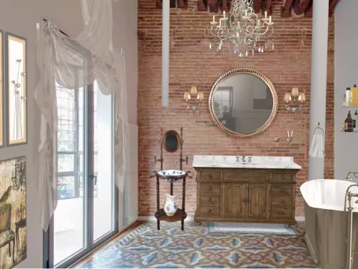 Baño moderno con detalles victorianos