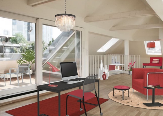 Rincón de trabajo en rojo Design Rendering