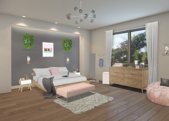 Pink & Grey Girls Bedroom  Design Rendering