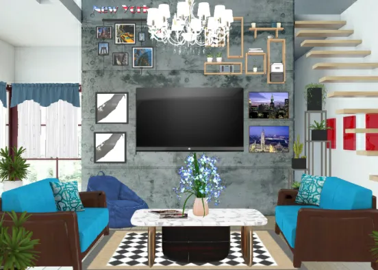 Shde of blue living room Design Rendering