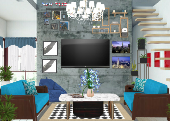 Shde of blue living room Design Rendering