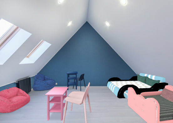 Chambre de jumeaux - Girl❤️ and Boy💙 Design Rendering