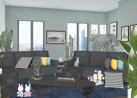 Teen Mom’s Black & White Living Room Apartment Design Rendering