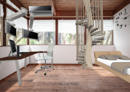 Oficina con cama y escaleras de caracol 👍❤❤ Design Rendering