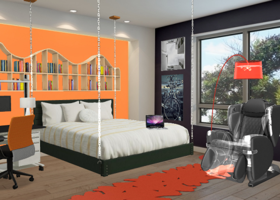 Isaac's room #Orange #Color #Bedroom #Bold #Relax  Design Rendering
