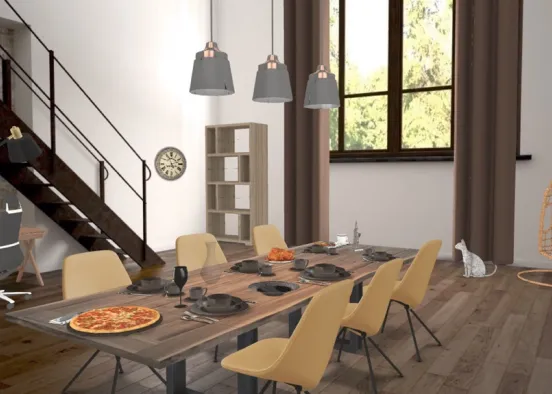 dining room black brown and yellow  Design Rendering