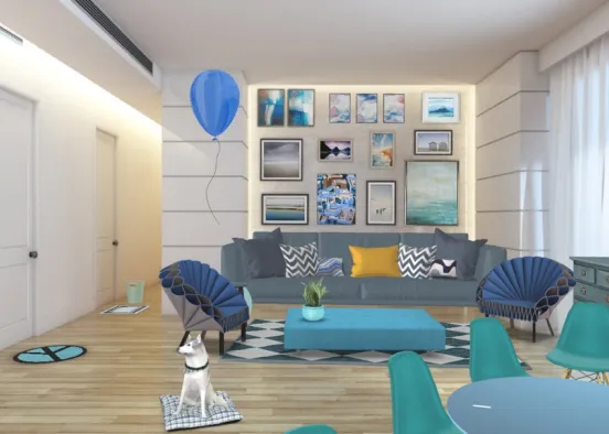 blue living room  Design Rendering