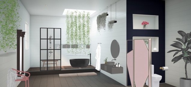Connected to Nature: A Zen Bathroom with Plants and a Skylight