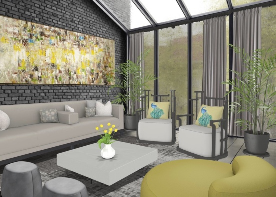 Modern Yellow Living Room Design Rendering