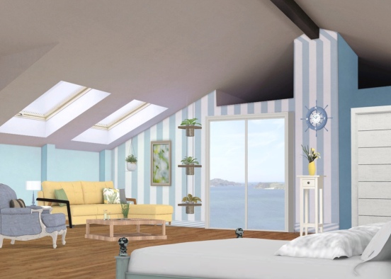 Beachy Bedroom and lounge  Design Rendering