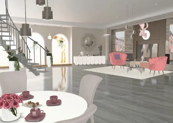 pink livingroom  Design Rendering