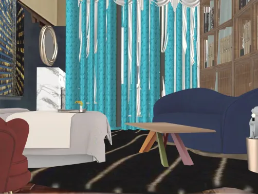 fancy study and a fancy bedroom 
