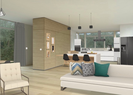 Modern Living room and kitchen 💛 Design Rendering