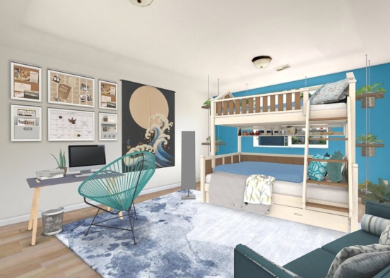 Blue Plant Lover’s Bedroom Design Rendering