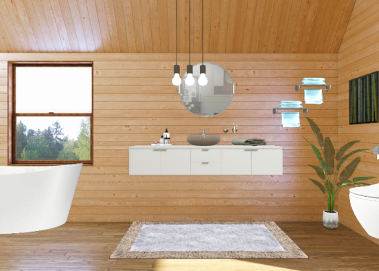 Woodden minimal bathroom Design Rendering