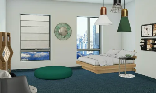 Chambre d'hôtel dans les tons vert foncé noir et bois ! C'est un coup de coeur !!!!!!
