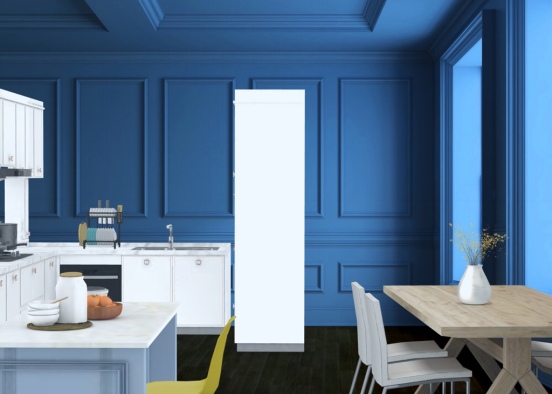 blue and yellow kitchen Design Rendering