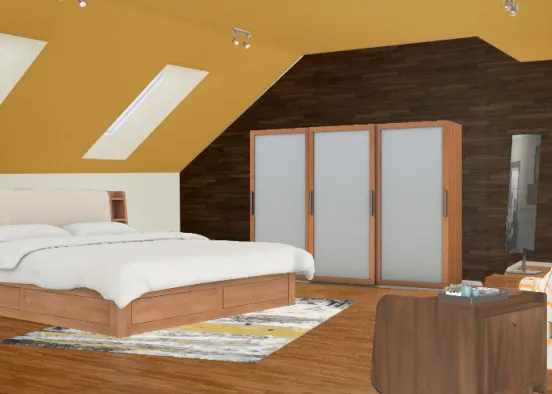 Yellow Attic Bedroom Design Rendering
