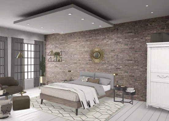 Dormitorio dorado industrial💡 Design Rendering