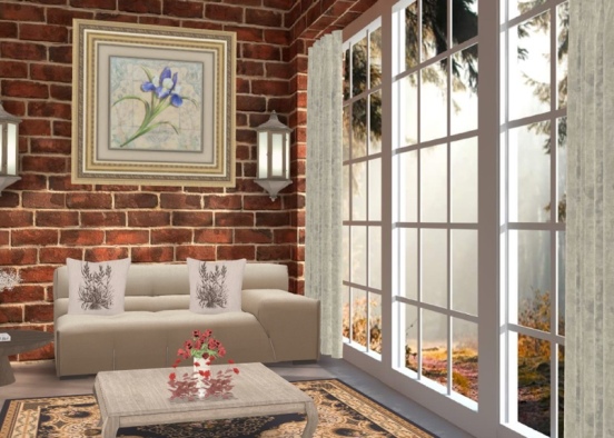 Beige Flower living room  Design Rendering