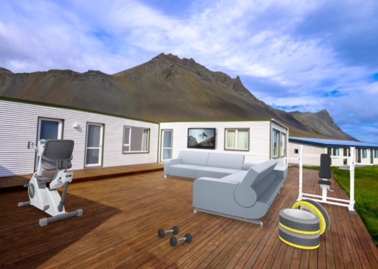 Outdoor Living Room with gym Design Rendering