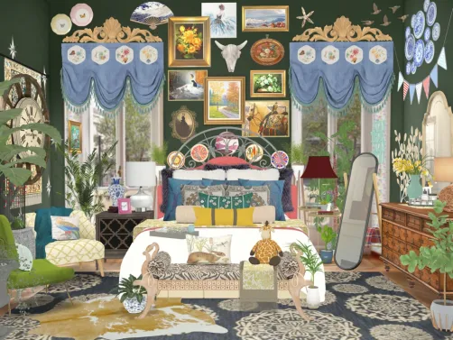 Eclectic cozy bedroom full of detail