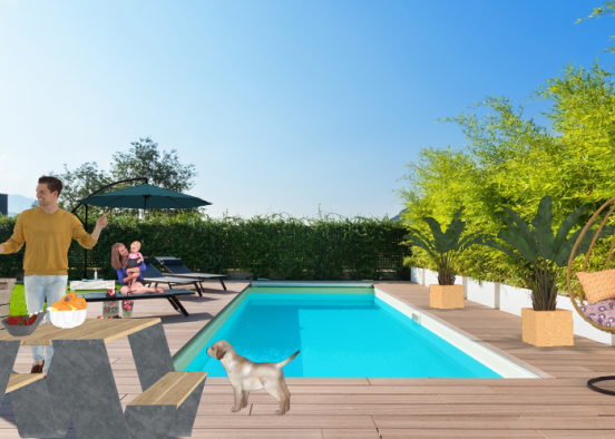 Family bbq day by the pool Design Rendering