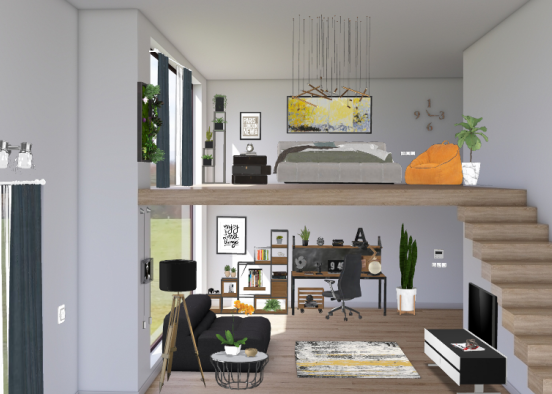 Modern small bedroom/living  Design Rendering