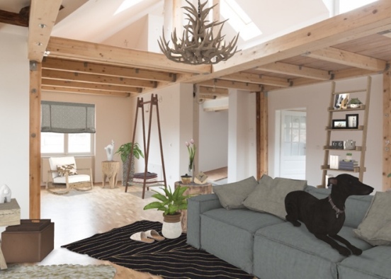 A Wabi Sabi living room Design Rendering