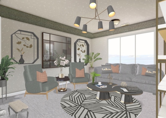gray living room by the ocian💙🤍 Design Rendering