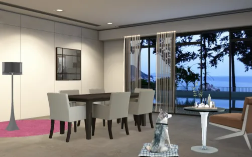 Salón con mucha iluminación exterior y vistas fantásticas con sillón perfecto para la lectura y mesa amplia 