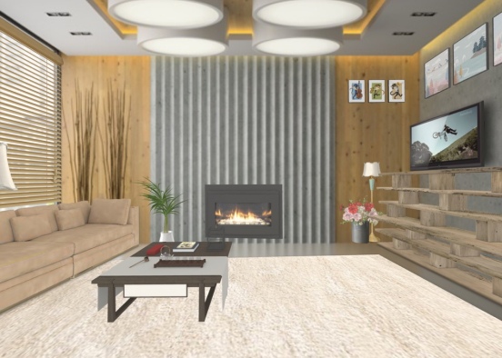 warm and contemporary living room  Design Rendering
