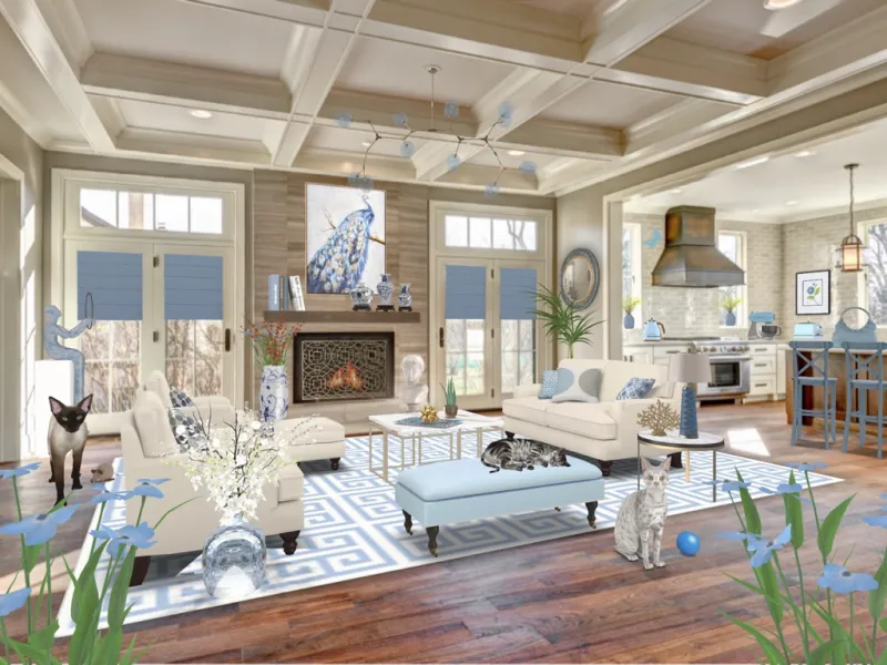 On The High Seas… by Deep Water Designs — a bold nautical interior with navy walls, ship-wheel motifs, striped upholstery, and brass detailing