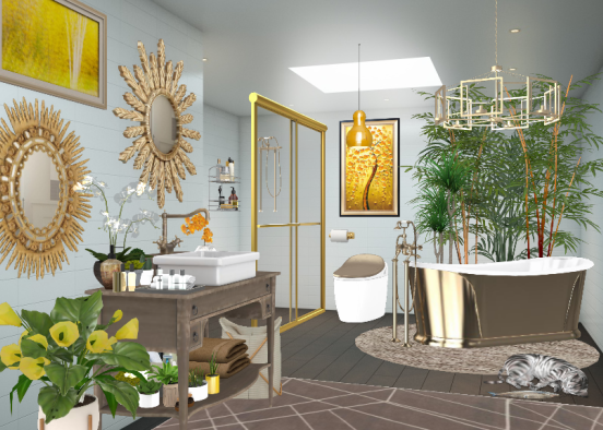 Nice Gold Bathroom Design Rendering