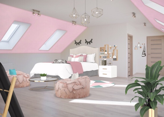 Pink and Gold Bedroom Design Rendering