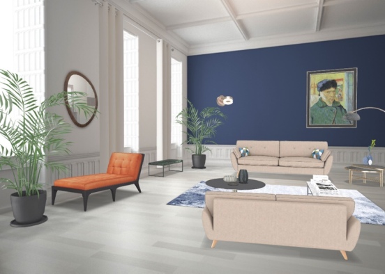 modern living-room  blue and beige colors vintage touch Design Rendering