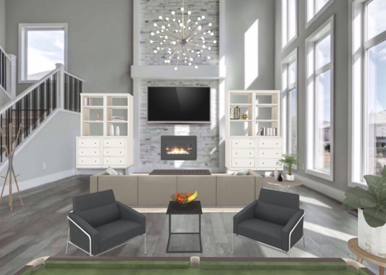 Grey and White Living Room Design Rendering