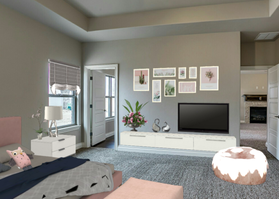 Pink grey bedroom Design Rendering