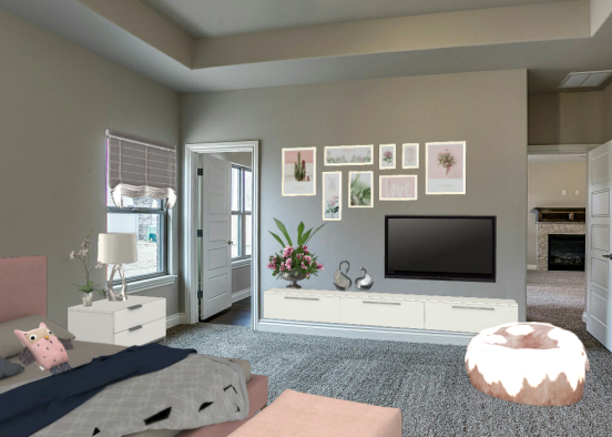 Pink grey bedroom Design Rendering